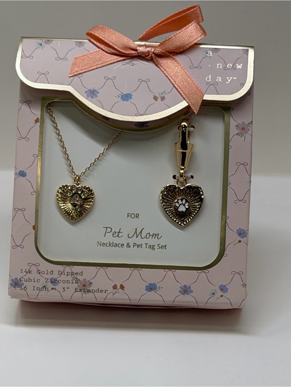 a new day Rose Gold Pet Mom Heart Necklace & Paw Tag Set - Picture 3 of 5